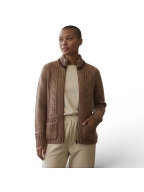 Woolrich Women's Zip Front Wool Cardigan Sweater Large Brown